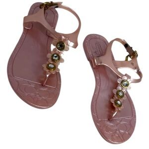 - Signature Coach Paisley Flower Jelly Sandals Thong Slingback Shimmer Pink
